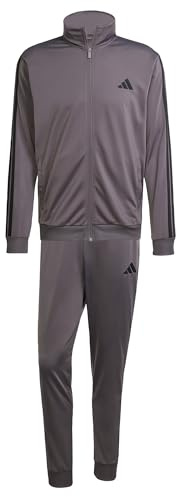adidas Men's SPORTSWEAR BASIC 3 STRIPES TRICOT TRACKSUIT, Grey Strata, M