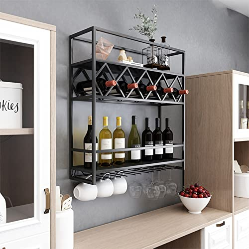 sjdoPulse Mensole da Bar Portabottiglie da Muro Portabottiglie da Vino Invertito Portabottiglie in Ferro Multifunzionale Portabicchieri da Appendere Semplice con Luce