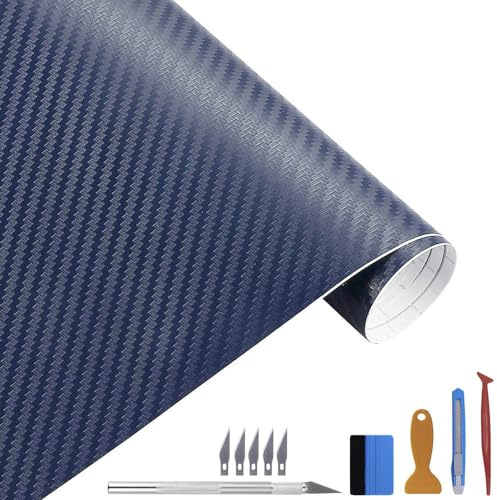 NewL 3D-Vinylfolie aus Karbonfaser, mit Luftabgabe, Marineblau 30 x 300 cm | 3D Carbon-Faser-Optik, Montagewerkzeug inkl., DIY Selbstklebende, flexibel dehnbar, wetterfest, für Auto Motorrad Möbel