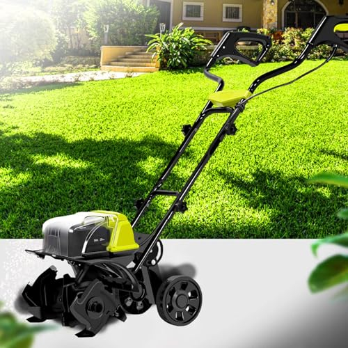 Garden Tiller,Electric Garden Tiller/Cultivator, Rechargeable Cordless Cultivator with 4 Steel Tines, Wireless Soil Cultivator Rotator for Lawn & Garden Tiller, Digging & Soil Cult