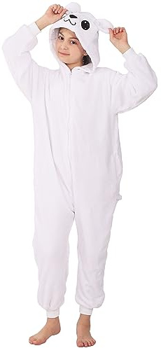WAFUNNE Animal Onesie Costume for Kids Child Boys Girls Womens Mens Cosplay Halloween Costumes Easter Onesies White Polar Bear 140