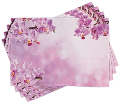 ABAKUHAUS Spa Platzmatten 8 Stück, Orchidee Blütenblätter In Monochromen Design Bouquet Frühling Blüte Ruhigen Natur Druck, Waschbare Stoff Esszimmer Küche Tischdekorations, Blasslila