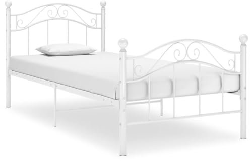 THOYTOUI Bett, Seniorenbett Betten Metallbett Bettrahmen Geeignet für Schlafzimmer Hotel Gästezimmer Mehrbettzimmer Weiß Metall 100x200 cm