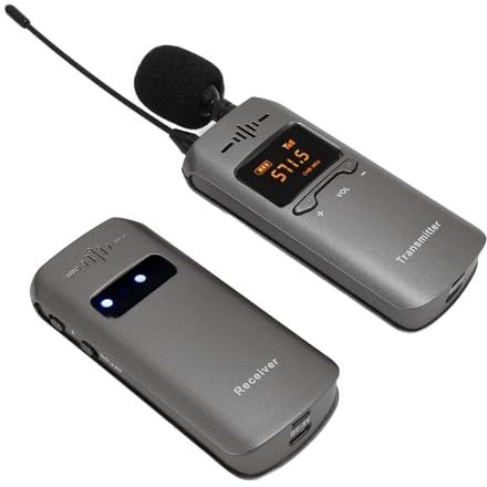 ASHATA Micrófono Lavalier Inalámbrico Profesional, Micrófono Lavalier UHF, Grabación con Cancelación de Ruido de 800 MAh Monitoreo en Tiempo Real Micrófono de Solapa Inalámbrico Anti