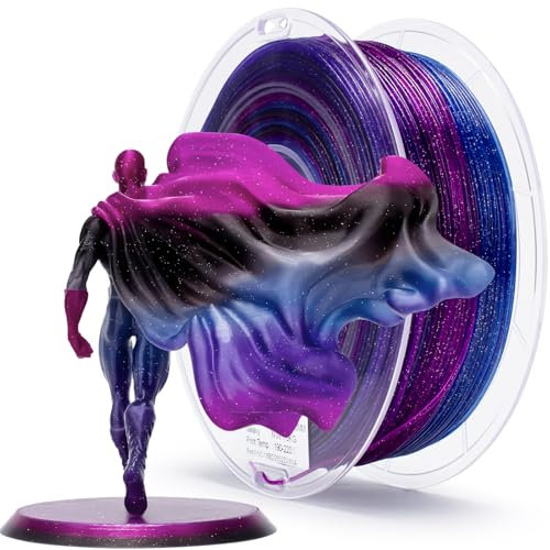 ZIRO Schneller Farbwechsel Glitzer PLA, Transluent 3D Drucker Filament 1.75mm 1kg, Multicolor 3D Druck Material, Maßgenauigkeit +/-0.03mm, Passend für Die meisten 3D-Drucker, Galaxie