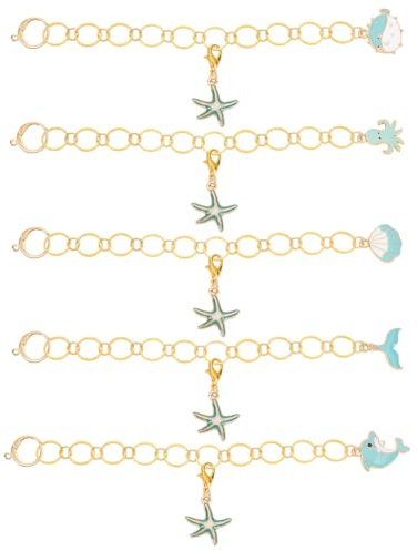 BENECREAT 5Pcs Messing Stricken Reihe Zähler Ketten mit Meerestier Anhänger und 5pcs Seestern Charms Verriegelung Masche Marker mit Lobster Claw Clasps für Stricken Weben Nähen Zubehör