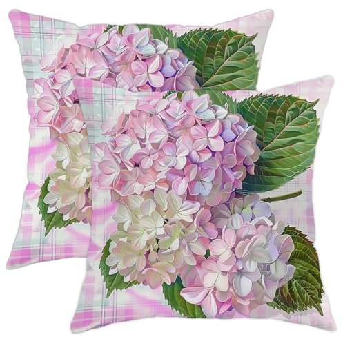 Set di 2 federe per cuscini con fiori primaverili, motivo fiori di pesco, ortensia, quadrate, decorative, per casa, divano, letto, 45,7 x 45,7 cm