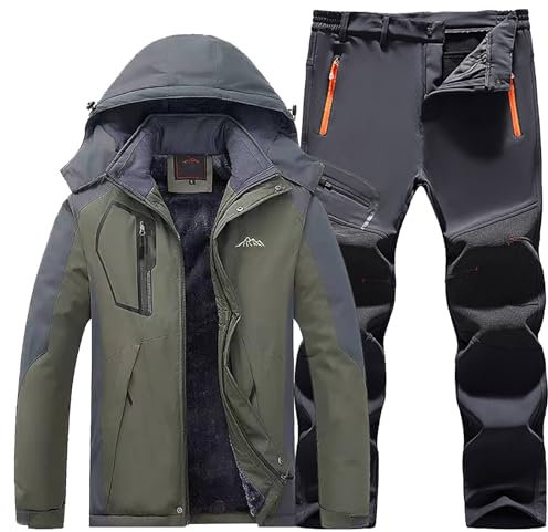 Skianzug Herren 2 Teilig Set - Schneeanzug Herren Zweiteilig Outdoor-Skikleidung Winddicht Ski Anzug Mit Kapuzen Atmungsaktiv Softshelljacke/Schneehose Winter Snowboarden Ski-Anzug Schnee-Jumpsuit