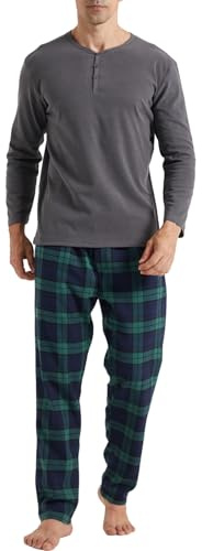 LANBAOSI Pyjama Long Homme Chaud Costume Décontracté Haut à Manches Longues et Pantalon à Carreaux en Micropolaire Ample et Confortable
