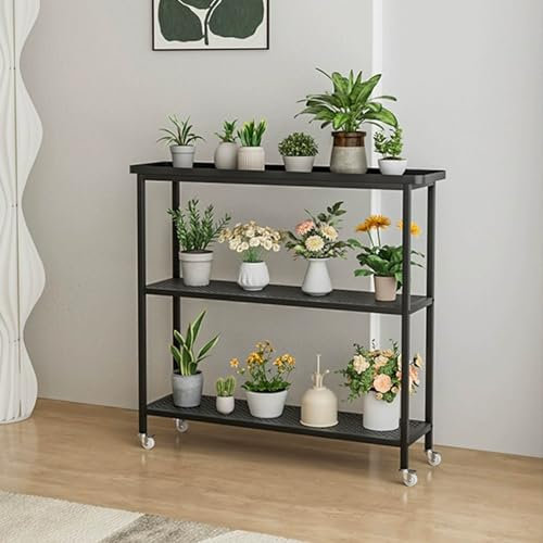 Balkon Mehrstöckig blumenständer mit Rädern, Garten deko pflanzenständer outdoor, modern blumentreppe outdoor, Mode blumenbank für innen draußen, für Zimmerecke,Wohnzimmer,Terrasse,Hof.(Nero,80*25*88c