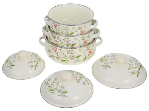 Alipis 3pcs Vintage Floral Enamelware Mini Soup Pot Lid and Handles for Gas Stove Cooking Small Stock Pot for Kitchen