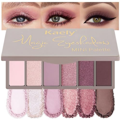 Kaely 6 Colors Mini Rose Pink Eye Shadow Palette Makeup, Mauve Plum Matte Shimmer Eyeshadow Palette for Older Women Highly Pigmented Waterproof, paleta de sombras de ojos, Vegan & Cruelty-free, 04