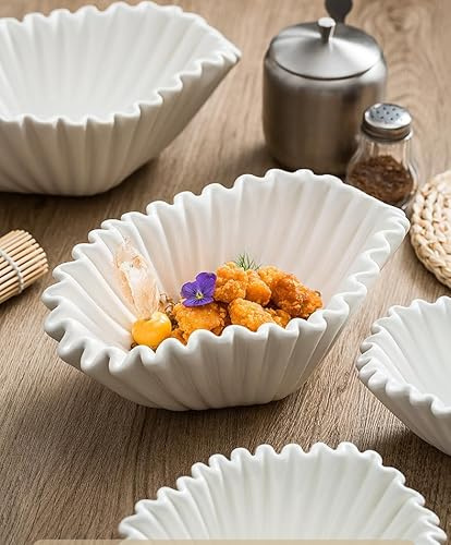 MAISON DE BUCKS Large Elegant 600ml Ceramic Bowl with Ruffled Design - Serving Bowl for Home, Restaurant, Snacks, Fruit, Candy, or Decorative Ornament