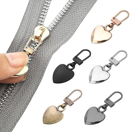10-Stück Herzförmige Metall-Reißverschlusszieher, Abnehmbare Zipper für Universal-Reparatur mit Anhänger