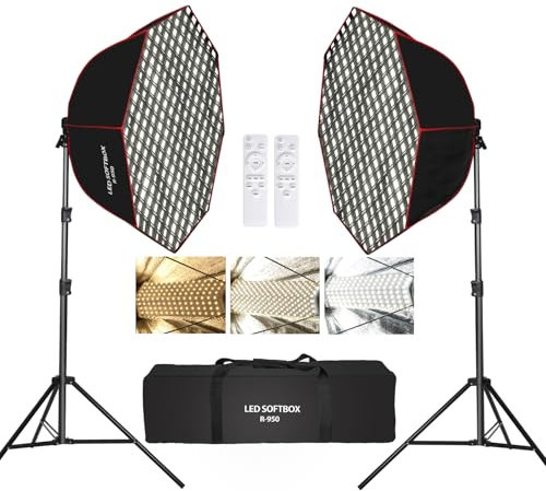 GSKAIWEN 110W Softbox Ottagonale Parabolico Kit di Luce, 37,4 pollici/95cm con Griglia a Nido d'Ape/Telecomando/Supporto per Luce da Studio, Registrazione Video, Ritratti, Fotografia di Prodotto, Live