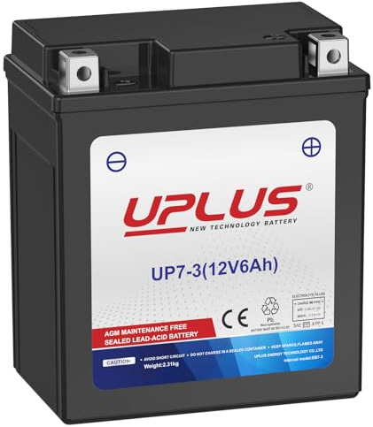 UPLUS Motorcycle Battery UP7-3, 12V 6Ah 85A(EN) CCA replace for-TX7L/-TZ8V, Maintenance Free SLA Batteries Snowmobile Scooter AGM | Confirm size before order 113L x 70W x 130H (mm)