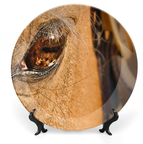 Brown Horse Eye Animal Decorative Plate for Wall Ceramic Home Wobble-Plate with Display Stand Table Decor Ornament Modern Home Decoration Dinner Plate Dessert Dish 8