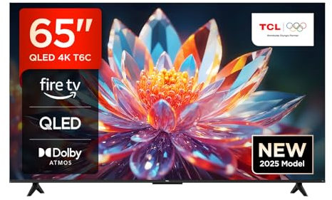TCL 65T6C-UK 65” QLED 4K HDR TV, Fire TV (Smart TV with Dolby Vision & Atmos, HDR10+, Press & Ask Alexa, 2025 New Model)