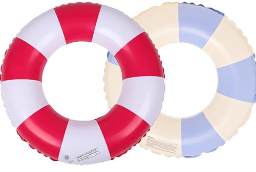 Schwimmring, 2 Stück Luftmatratze Schwimmreifen Aufblasbar, Sommer Schwimmende Wasserspielzeug Dauerhafter Cooler Schwimmring für Pool Sandstrand Party (rot+blau)