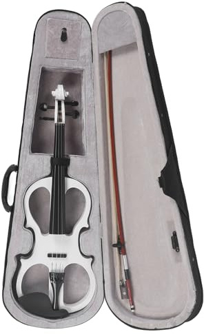 Profesional 4/4 Violín Electrico Silencioso Tamaño Completo Electric Violin Set para Principiantes, Violín Eléctrico Metálico de Madera Maciza, Negro (White)