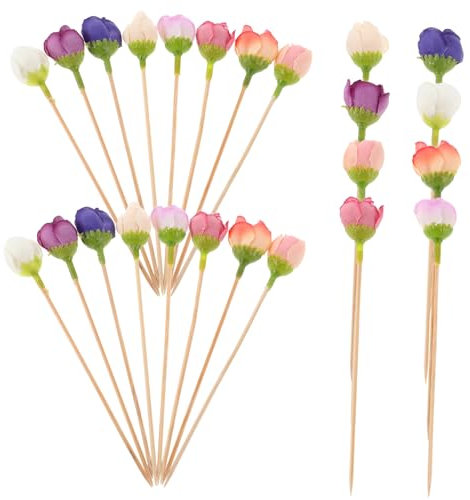 ABOOFAN 30piezas Plato De Frutas Brochetas De Flores Palillos para Comida Desechables De Unidades para Postres Aperitivos o Barbacoas Decoración De Muffins y Eventos