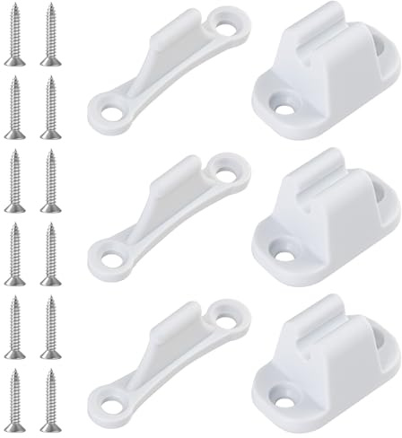 3 Stück Türfeststeller Grau-Weiß, Wohnmobil Türhalter Türstopper Kunststoff für Wohnwagen, Wohnmobil und Boote, Türhalterung außen montieren mit 12 Schrauben, Türstopper & Türhalter Camping Zubehör