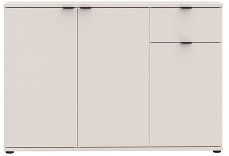 Forte Ganymede Sideboard 120, minimalistische Kommode, 3-türig, 1 Schublade, Holzwerkstoff, Wohn-/Schlafzimmer, Kaschmir Beige, 119,8 cm breit x 82,3 cm hoch x 34,1 cm tief