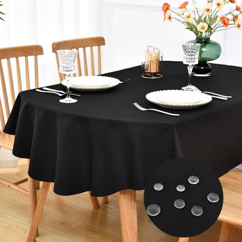 NEWISHER Farmhouse Wasserabweisende ovale Tischdecke, 133 x 180 cm, Kunstleinen, abwischbar, waschbar, Tischdecke für Küche, Esszimmer, Party, Bankett, drinnen und draußen, Schwarz