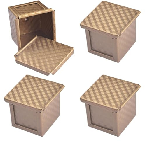 fkngcp Pullman Loaf Pan with Lid 4Pcs Cube Bread Loaf Pan Non Stick Bread Baking 2.4x2.4'' Corrugated Mini Pans with Bottom Vent Holes Rolled Edged Toast Mold Box for Oven Baking