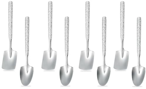 8 PCS Silver Coffee Spoon, Square Dessert Spoons, Multi-Purpose Premium Stainless Steel Spoons Suitable for Milk, Beer, Tea, Ice Cream, Cake