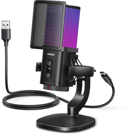 UGREEN Gaming Mikrofon mit RGB 96kHz/24bit USB Mikrofon für PC DSP-Rauschunterdrückung Verstärkungsregler Plug und Play Kondensatormikrofon für Laptop Streaming, Gaming, Podcasting, Aufnahme