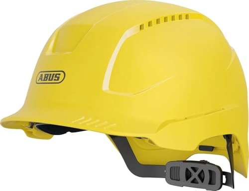 ABUS Bauhelm Scator - belüfteter Schutzhelm für Baustellen und Industrie - nach EN 397 - robust, schlagfest und stoßabsorbierend - Größe über Drehrad anpassbar - gelb