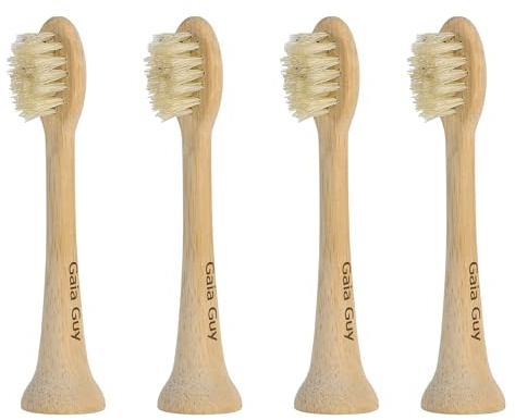 Gaia Guy bambu och vildsvin borst ersättningshuvuden för elektrisk tandborste (4-pack) - obelagd bambu