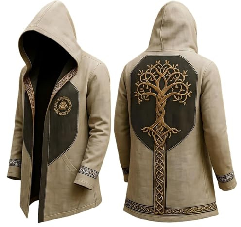 Duohropke Wikinger Kapuzenpulli Herren Mittellang Frühling Herbst Strickjacke Cosplay Kostüm Mit Kapuze 3D Gedruckt Cooler Mantel Biker Jacke Sweatshirt Sweatjacke Freizeitjacke Motorradjacke