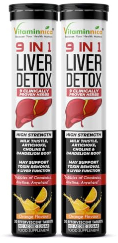 Vitaminnica Liver Detox 9-in-1 | Advanced Liver Cleanse & Support Formula | with Milk Thistle, Dandelion, Turmeric & More | Natural Orange Flavour | Promotes Detox, Digestion & Energy (Pack of 2)