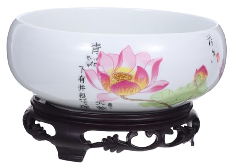 Didiseaon Blue and White Porcelain Lotus Basin Ceramic Water Planter Decorative Lotus Bowl for Indoor Aquatic Plants Hydroponic Planter Bowl