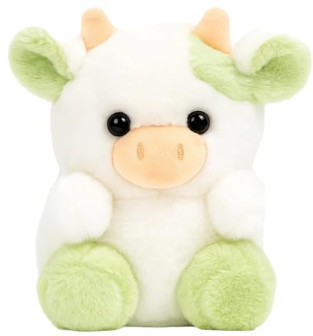 Palm Pals, Cow Plush Toy, Soft White and Green Stuffed Animal, 20cm Cuddly Companion for Kids, for Birthday Parties and Home Decor