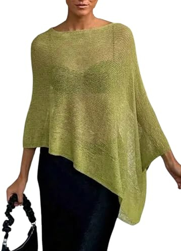 GORGLITTER Women's Asymmetrical Sheer Boat Neck Jumpers Lightweight Elegant Pullover Knit Poncho Tops