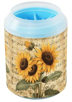 Quteprint Vintage Musiknoten Sonnenblume Hund Pfotenreiniger Cup - Haustier Fußreiniger mit weicher Silikonbürste, tragbarer schlammiger Pfotenreiniger für kleine, mittelgroße und große Rassen Hunde