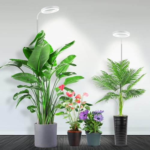 Garpsen 6000K Grow Light with Gooseneck, for Large Plants, 2Pack | Full Spectrum Plant Lights for Indoor Plants, 3 Colors Modes, 5 Dimmable Levels, 6/12/16H Timer, Soil Insert