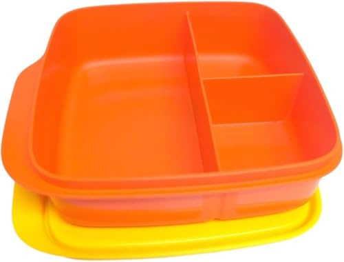 Tupperware to Go, contenitore per il pranzo intelligente da 550 ml, contenitore per il pranzo con divisorio Eco+ per la scuola, con separazione (arancione giallo, 550 ml)