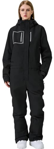 YEEFINE Women's Ski Suit One Piece Baggy Snowsuit Insulated Snowboard Suits Loose Snow Jacket Jumpsuits Waterproof(Black,M)