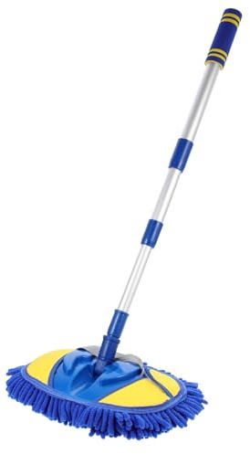 OUNONA Spazzola Lavaggio Auto con Manico Telescopico Regolabile Mop Detailing per Pulizia Esterni Veicoli Spazzolone Multiuso per Auto Camion e Moto Blu