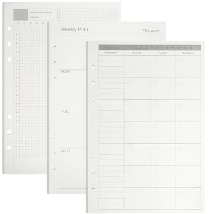 Wochenplaner Einlage A5 6 Löcher, 135 Seiten | Kalendereinlage 2026, 139x206mm Nachfüllpapier für Planer, Tagebücher, DIY-Projekte