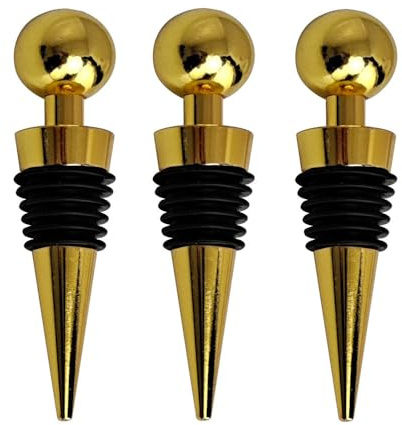 Wine Bottle Stoppers 3 Pack, Reusable Bottle Saver Sealer Airtight Champagne Stoppers Gold for Prosecco, Beer and Spirits, Leak-Proof Wine Corks Preservation