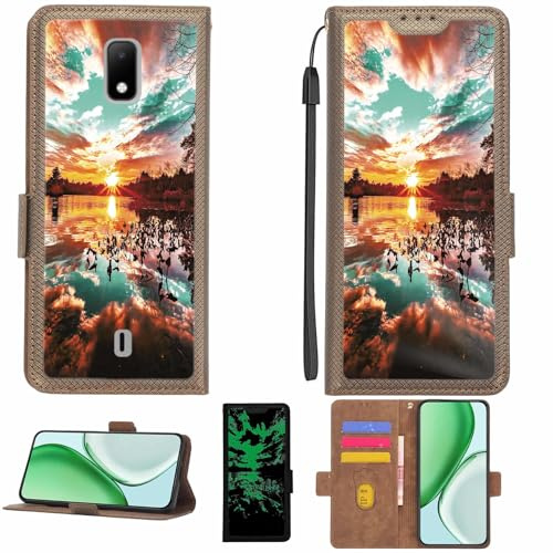 Aroepurt fodral kompatibelt med ATT AT&T Calypso 2 Cricket Debut telefonfodral flip skydd [med härdat glas skärmskydd] [RFID-blockering] [ljuseffekt] LPT-FJ