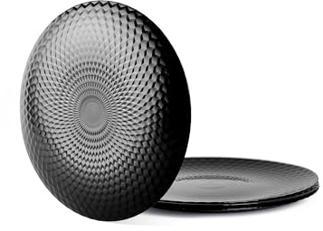 LaGlint 6er Set Frühstücksteller aus Opalglas, 21,6 cm, Schwarz | Dessert- und Salatteller mit Facettendesign, leichtes Geschirr, spülmaschinen- und mikrowellengeeignet