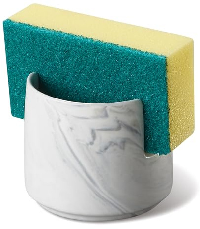 ONEMORE Ceramic Sponge Holder, Marble Sink Caddy, Sponge Dish Rack & Scrubber Organizer for Kitchen Sink Bathroom