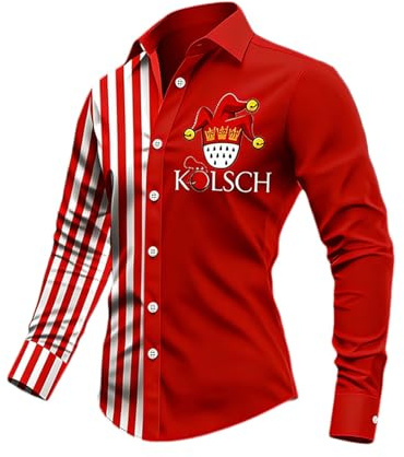 QJDFLL Langärmliges Hemd mit Knopfleiste ideal für Festivals Feiern und lässige Partys. Bequemes atmungsaktives stylisches Oberteil. Glitzer Outfit Herren Karneval köln Karnevals kostüme(Rot,XL)
