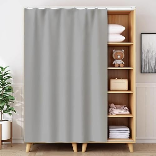 Generisch Schrankvorhang Mit Gleitschiene,Selbstklebend Vorhang Regal,Vorhang Küche,Schiebegardinen Ohne Bohren Als Sichtschutz Kurzplüsch Für Waschmaschine Bad Kleiderschrank,Light Gray,W180xH120cm